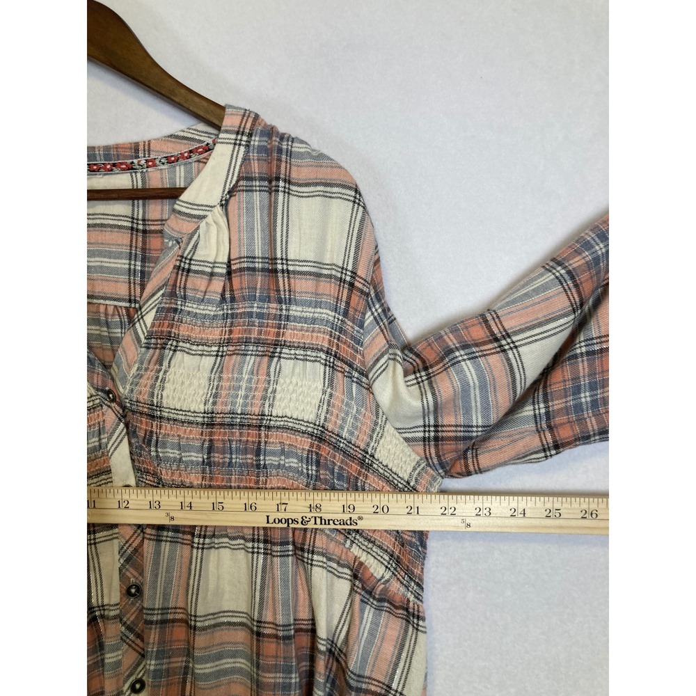 Rustic Cottagecore Universal Thread Women L Pink Plaid Smocked Metallic Blouse - Picture 6 of 9
